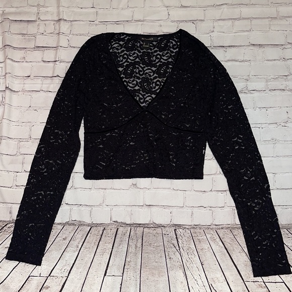 EUC REVAMPED LACE LONG SLEEVE CROP TOP SZ LG - Picture 2 of 6